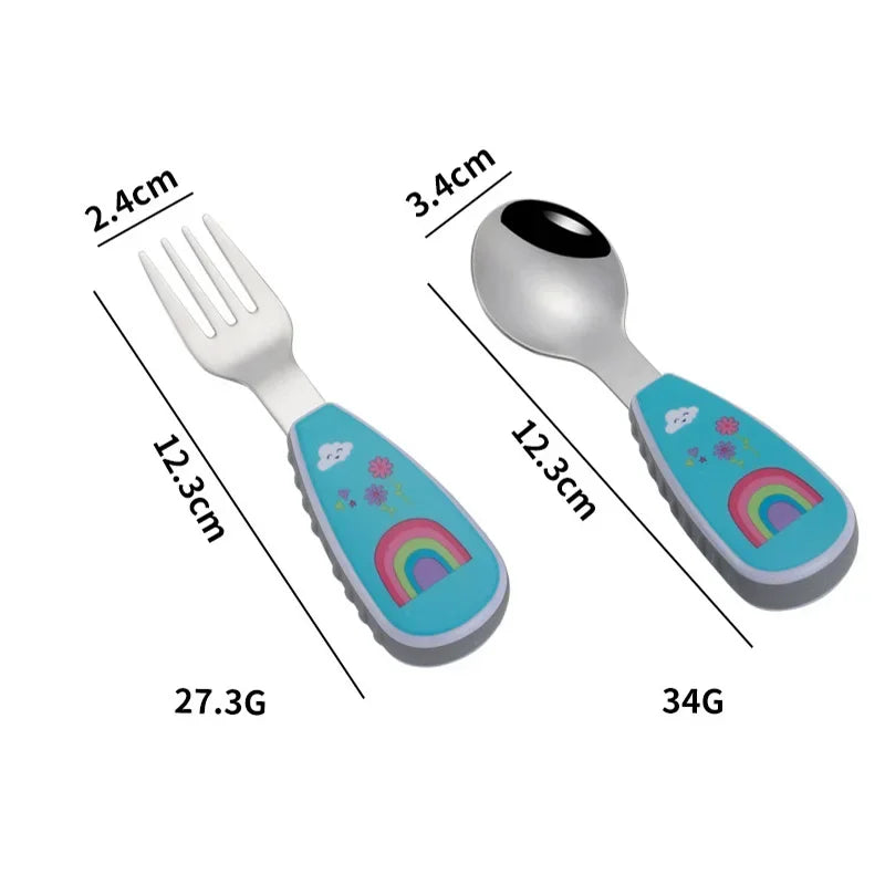 Cartoon Tableware Set Food Training Spoon Dessert Spoon for Children Feeding Spoon Fork Baby Gadgets Children's Cutlery for Kids