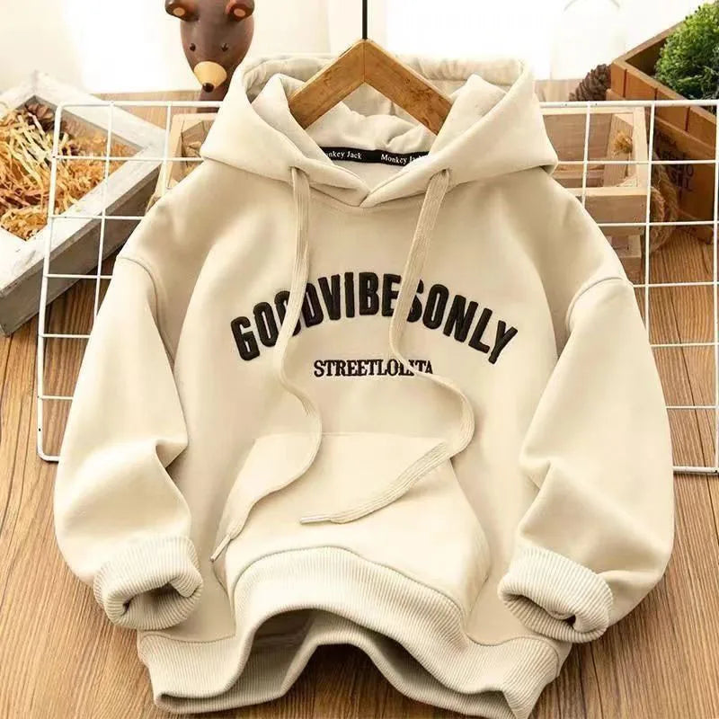 Autumn Winter Thicken Warm Women Hoodie Fashion Letter Print Plus Velvet Sweatshirts Harajuku All-Match Pockets Hooded Pullovers