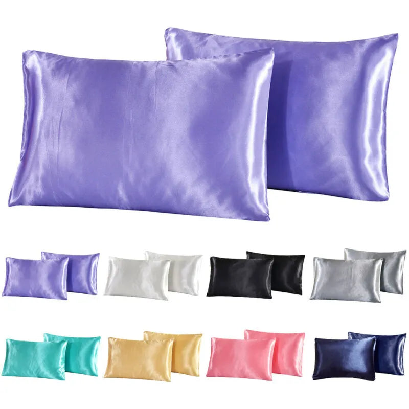 2 piece set of large silk satin pillowcase simple solid color bedding household smooth multicolor satin pillowcase household