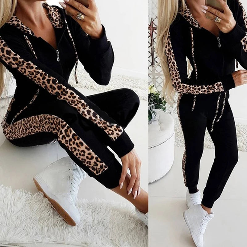 2Pcs Set Women Sport Tracksuit Zipper Hoodies Sweatshirt Pants Set Jogger Sport Wear Ladies Casual Sweat Autumn Streetwear