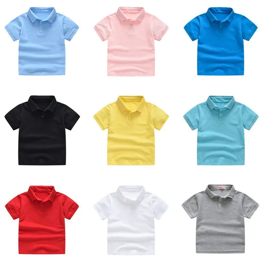 Summer Kids T-shirt Casual Boys School Uniform Solid Girls Tees Short Sleeve Cotton Boys Tops Korean Children Clothes for 1-7Y