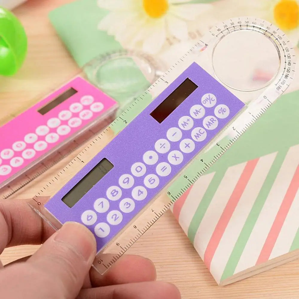 Ruler Calculator with Magnifier Transparent Pocket Mini Calculator Stationery Math Toys Pocket School Electronics Calculator