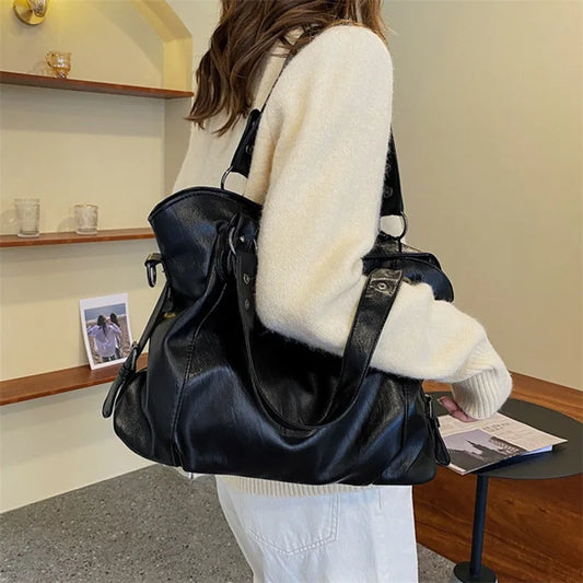 Soft Large Capacity Luxury Bag Handbags For Women Design Pu Leather Women's Shoulder Bag 2023 Tote Retro Oversized Shopper Bag