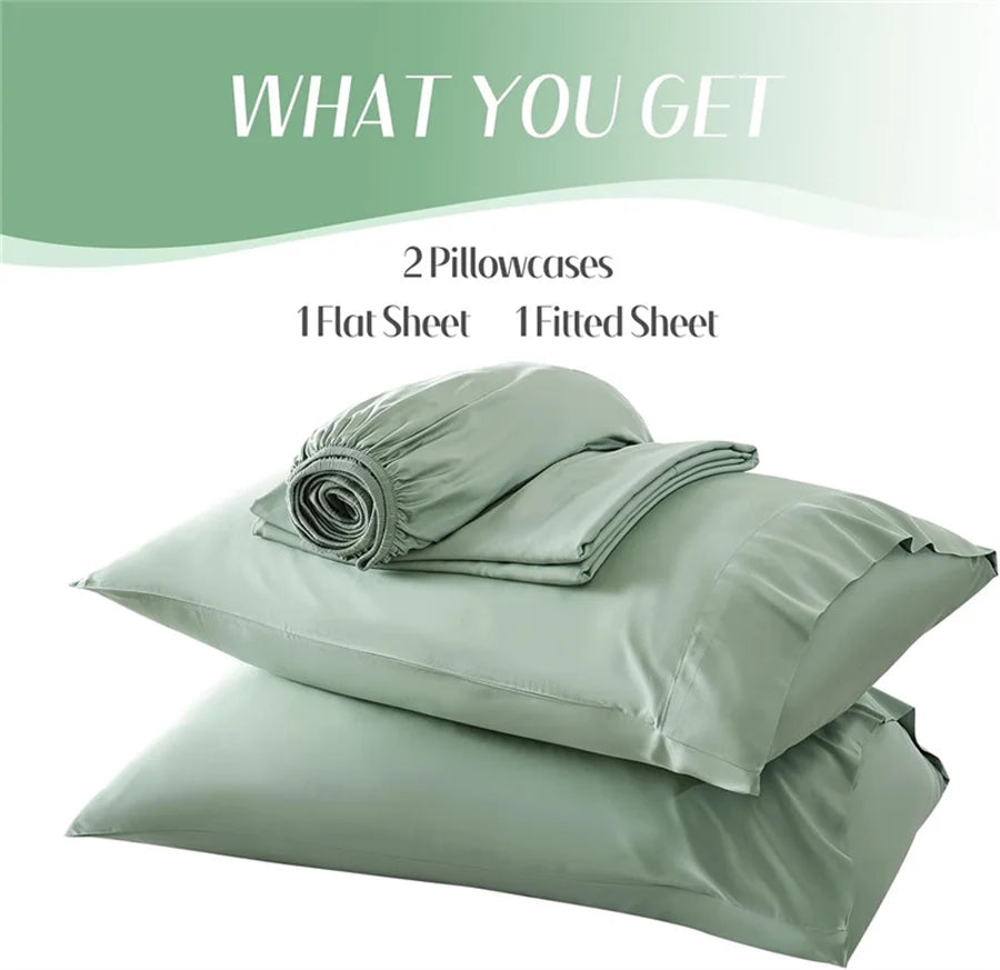 100% Organic Bamboo Bed Sheet Set 4/6 Pieces Silky Bedding Sets Hotel Luxuriously Soft Fitted Sheet Flat Sheet Pillowcase Solid