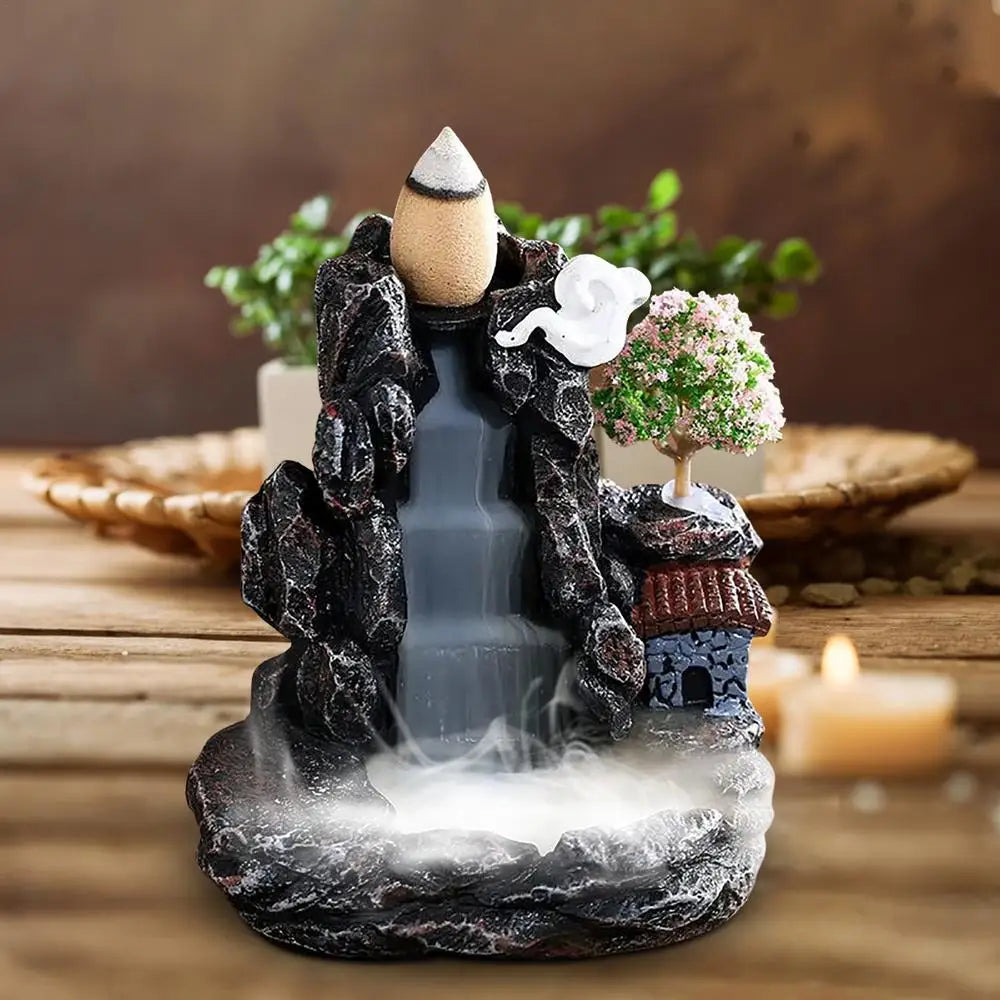 Resin Backflow Incense Burner Waterfall Smoke Incense Burner Innovative Tower Incense Sandalwood Aromatherapy Furnace Home Decor