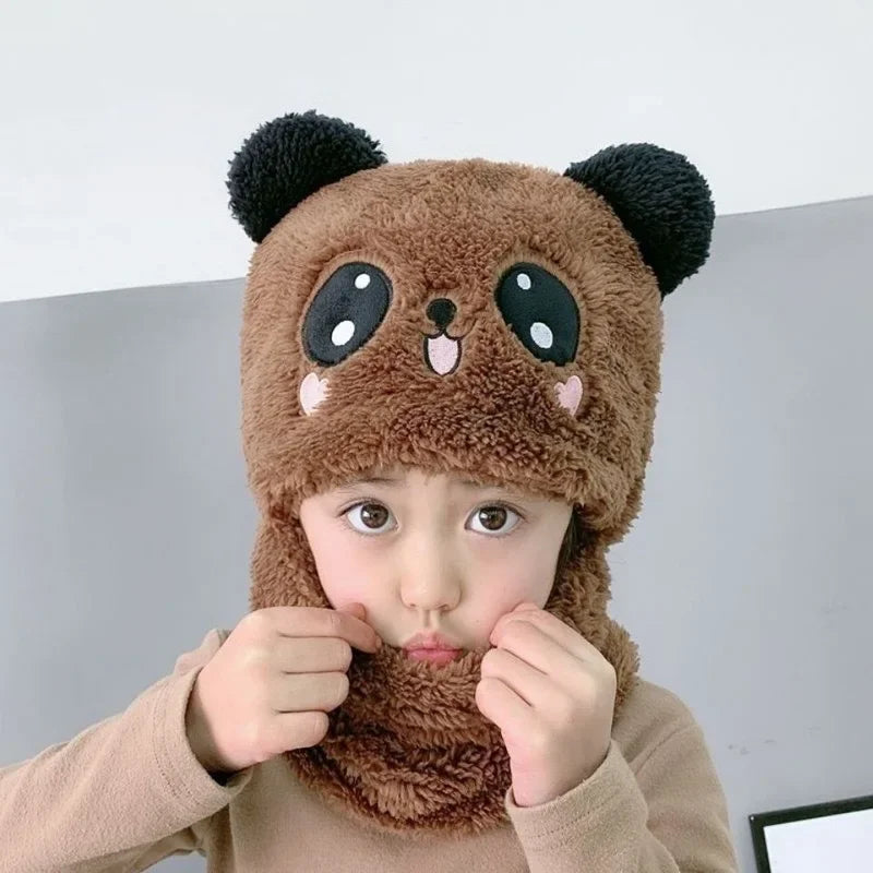 Winter Children's Hat Warm Caps for Kids Girls Boys Winter Hat+scarf One Piece Cute Warm Ear Protection Baby Bucket Hat