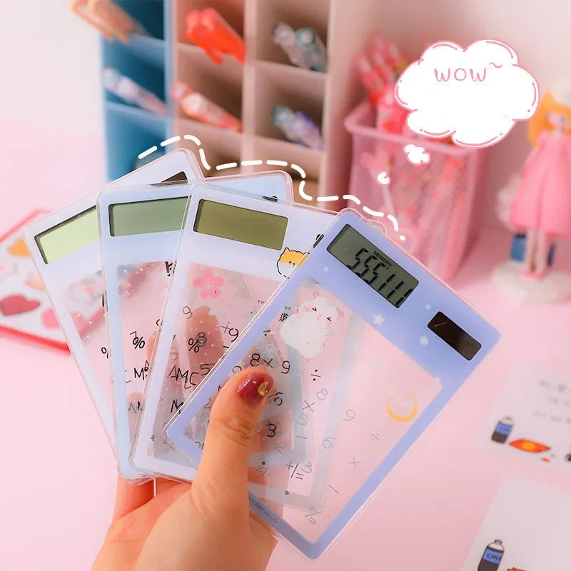 1PCS Transparent Cute Cartoon 8-digit Calculator Solar Energy Mini Portable Calculator Pocket  School Supplies Kawaii