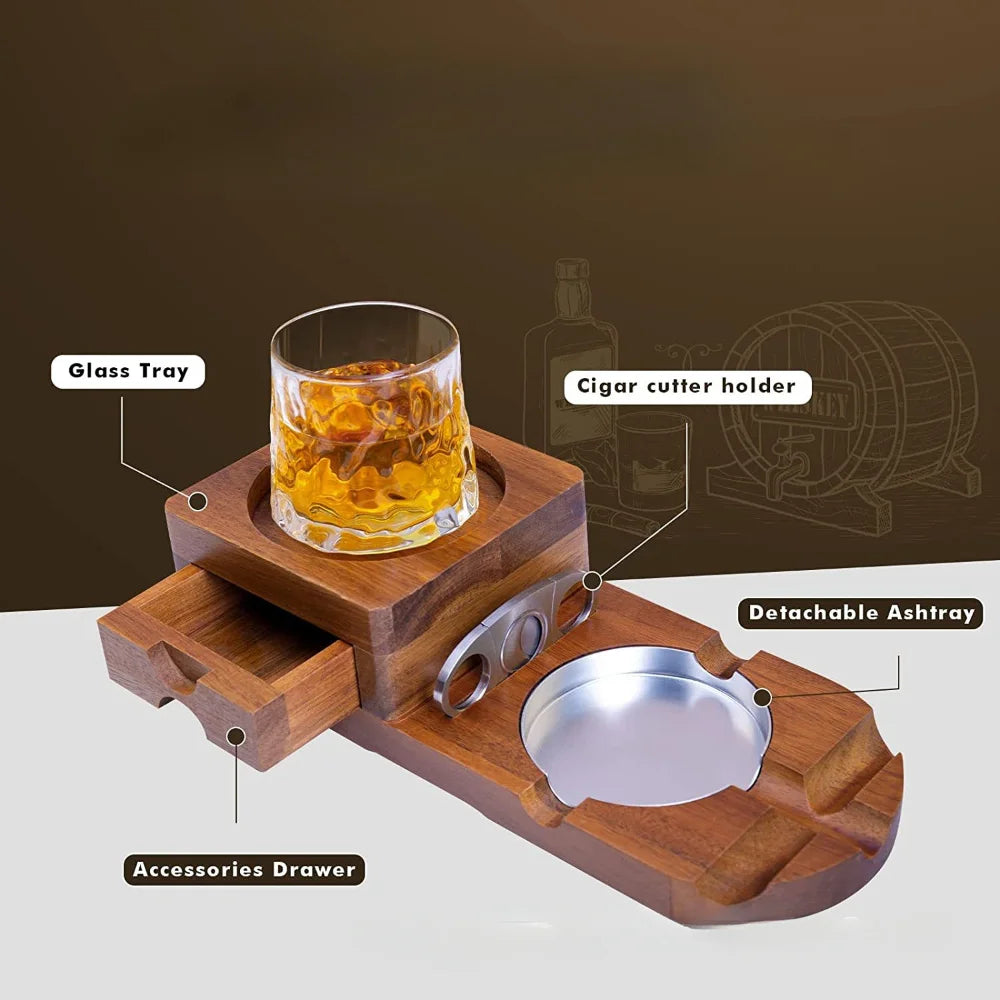 1pc Ashtray Coaster Tray Wooden Ash Tray Include Drawer and Cigar Slot Home Office Outdoor Great Cigar Accessories for Men Women