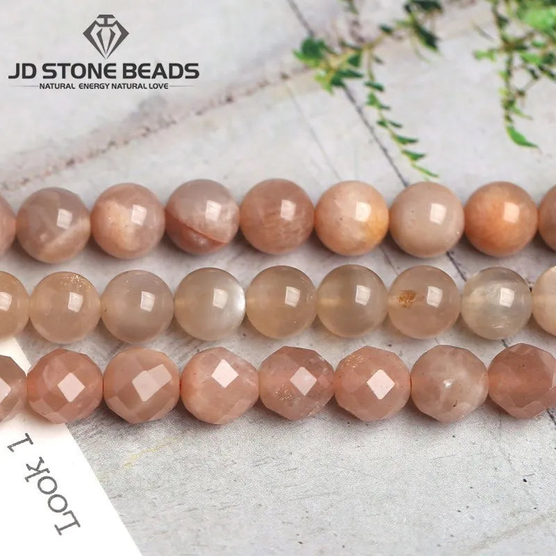 7A Natural Sunstone Beads Round Loose Spacer Smooth Faceted Gemstone 4 6 8 10 12mm For Jewelry Making DIY Bracelets Accessories