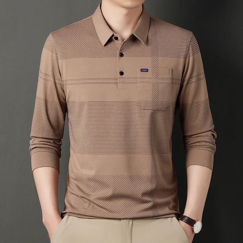 2023 New Fashion Polo Shirt Brand Solid Striped Graphic T-shirt Long Sleeve Autumn and Spring Clothing Men's Korean Polo Shirt