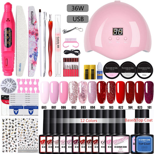 Professional Nail Set Nail Gel Kit with 120W/54W UV Nail Lamp and Nail Drill for All Drying Gel Nail Polish Manicure Set