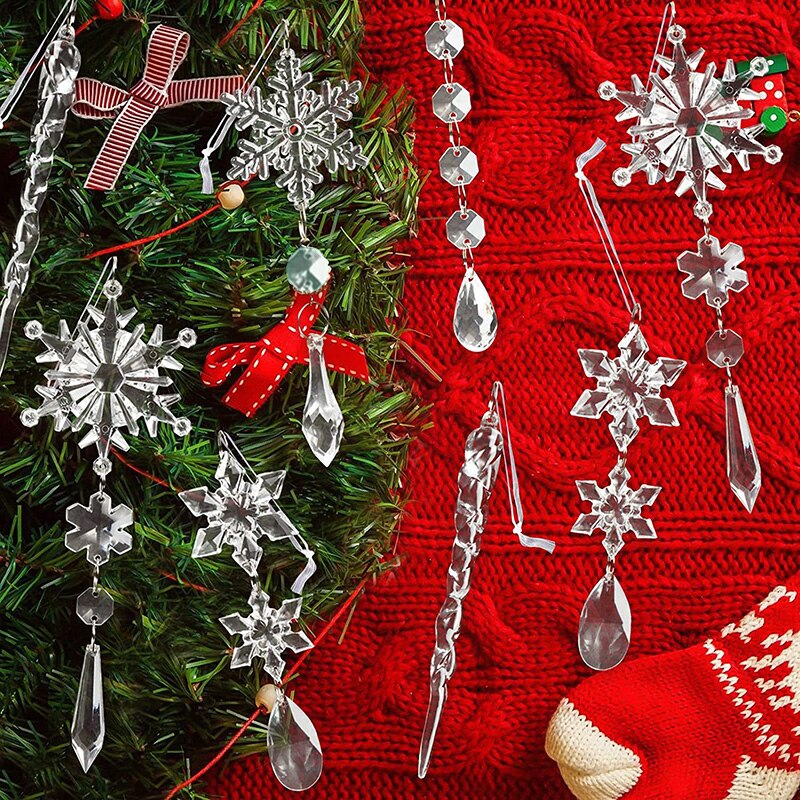 5pcs Christmas Decoration Acrylic Icicle Pendants Ice Strip Pendants Snow Ceiling Xmas New Year Christmas Tree Pendants 2024