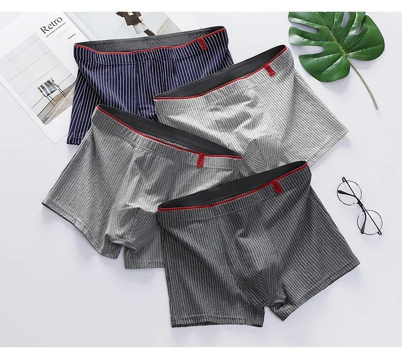 4 PCs soft fabric mens cotton boxer brief set Korean underwear for men cotton underwear set comfortable and breathable menswear