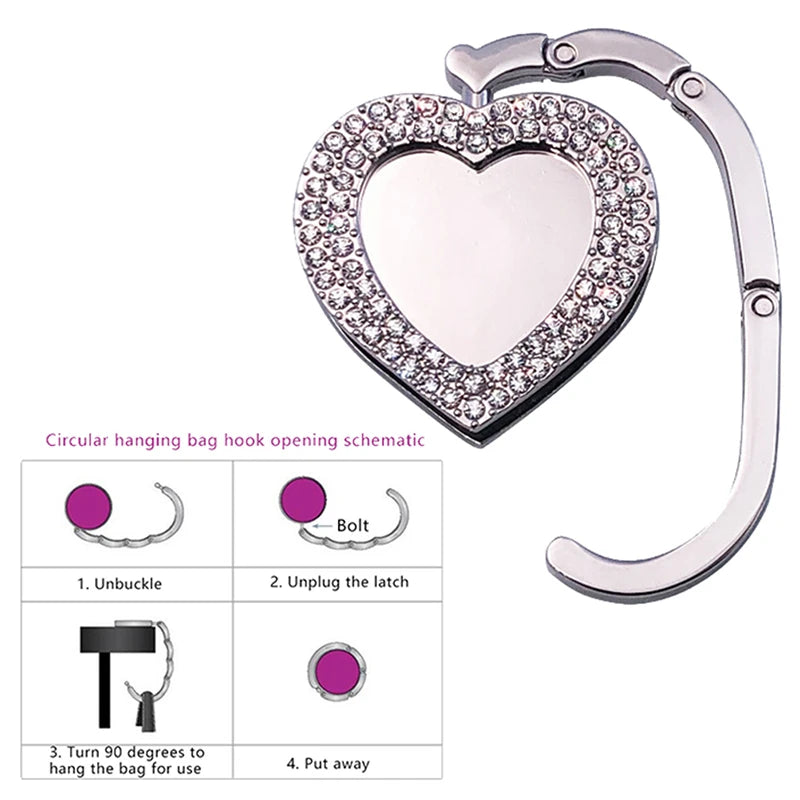 Metal 1pcs Portable Fashion Folding Alloy Purse Handbag Bag Hanger Hook Holder Table Hook Unique Bag Parts Accessories