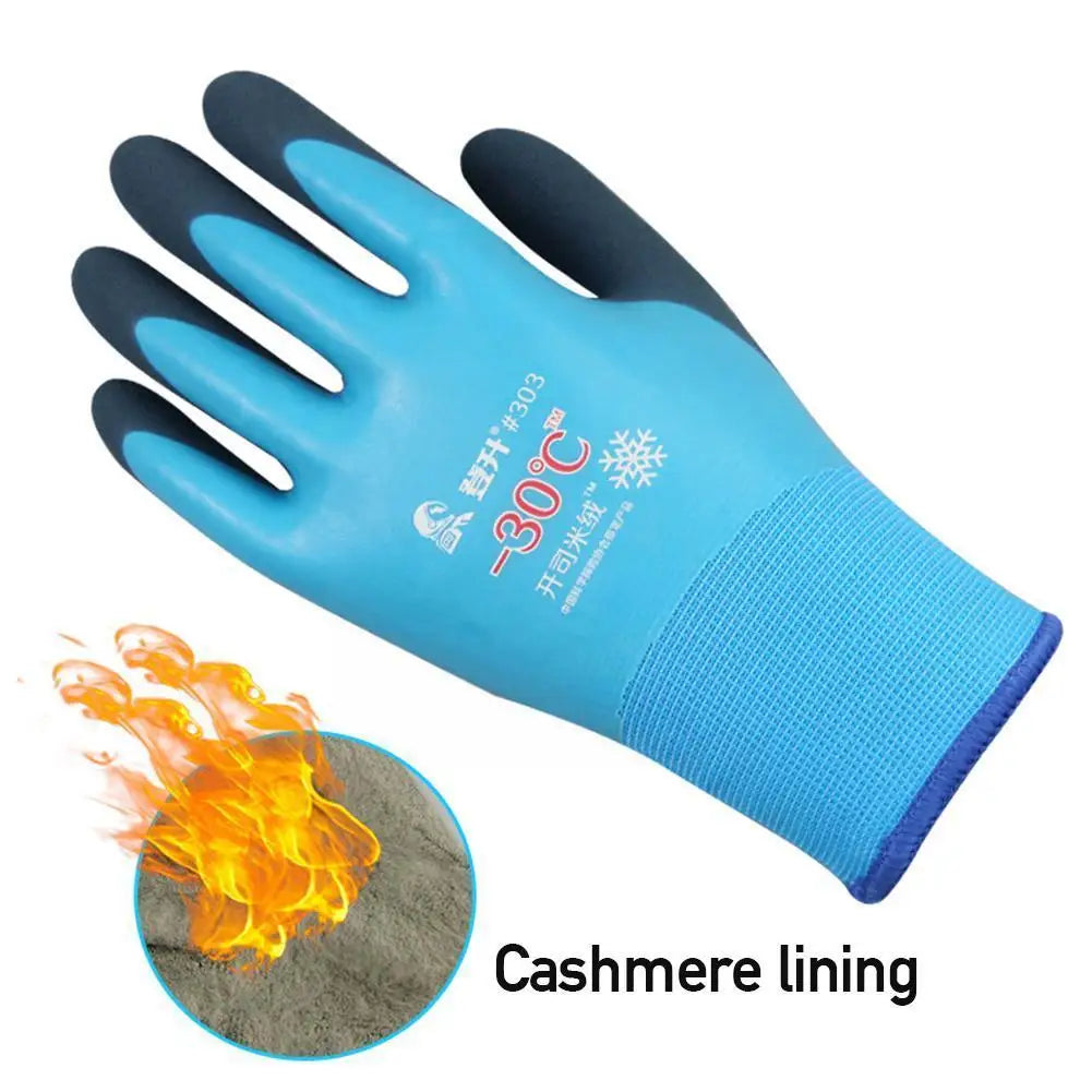 Working Gloves Winter Fishing Gloves Durable High Quality Gloves Thickening Plus Waterproof Velvet Work Rubber Gloves All S Z3M4