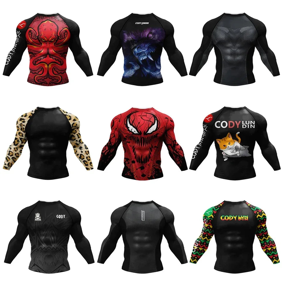 Men's Boxing Set MMA BJJ Jiu Jitsu Rashguard Quick Dry Workout Traning Running Sportswear Sport Fitness Gym Clothing Tracksuit