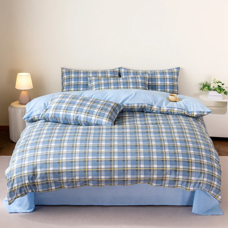 100%Pure Cotton Duvet Cover Japanese Style Plaid Quilt Cover Single/Queen/king Size housse de couette220x240cm for Men Bed Cover