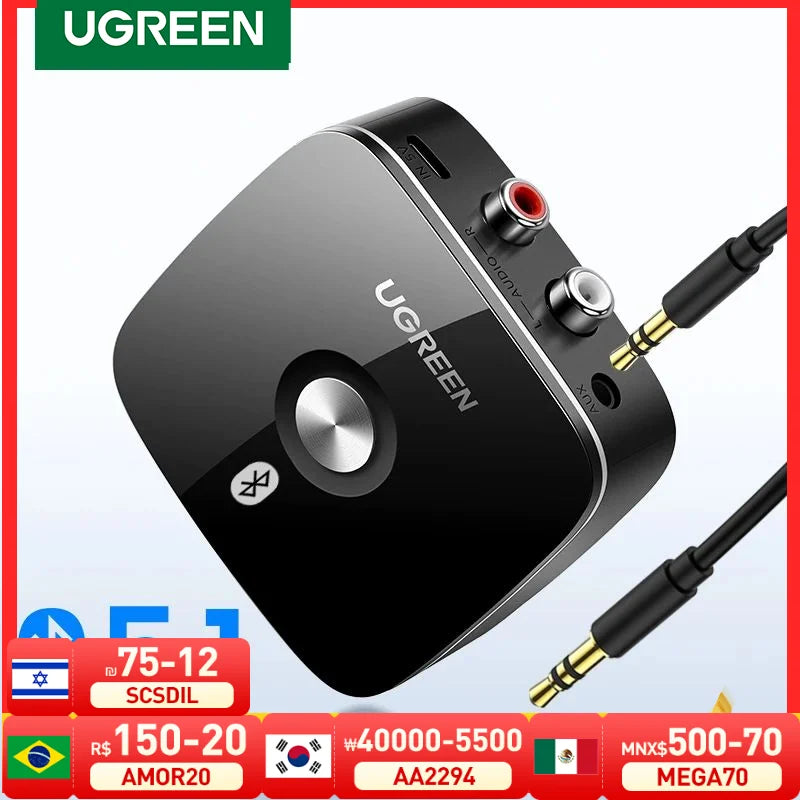 UGREEN Bluetooth RCA Receiver 5.1 aptX HD 3.5mm Jack Aux Wireless Adapter Music for TV Car RCA Bluetooth 5.0 3.5 Audio Receiver