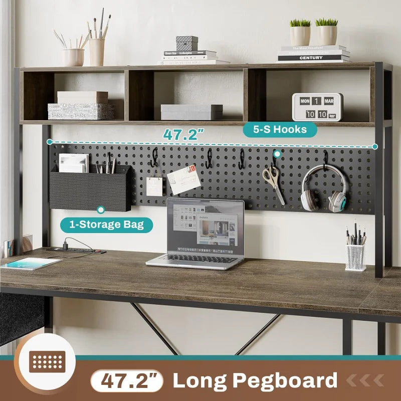 SEDETA L , 94.5 Inch Office Power Outlet &Amp; Pegboard, L Shaped Desk With Led Light, Keyboard Tray, Stora