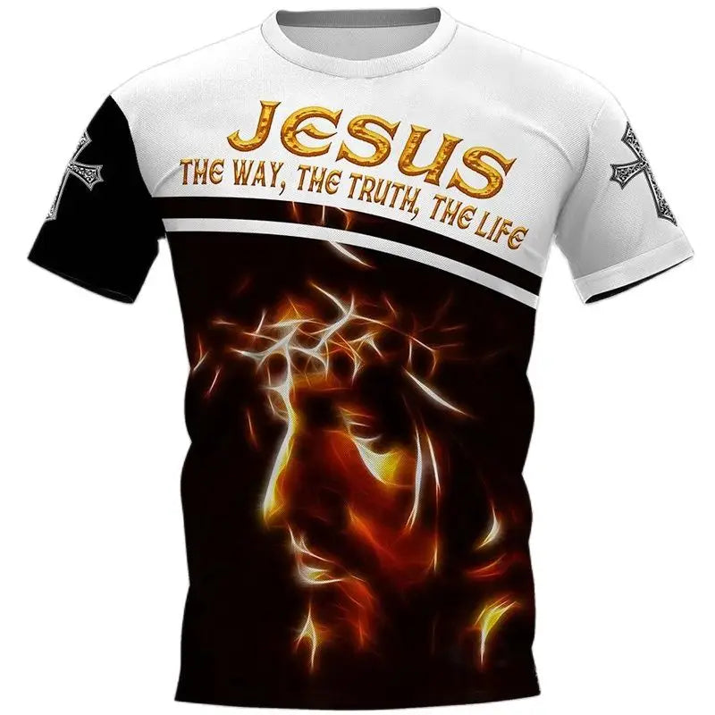 Men's Vintage Tshirt 3d Christian Jesus Printed T-shirt Harajuku Streetwear Men Clothing Oversized Blouse Tee Prayer Tops