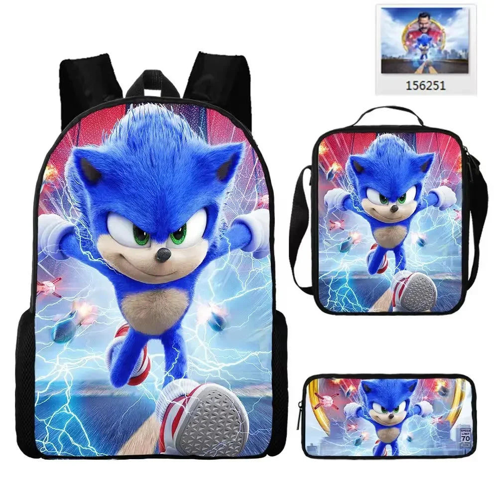 3PC-SET Sonic Backpack Primary and Middle School Students Schoolbag Boys Girls Anime Cartoon School Bag Mochila Zipper Shoulders