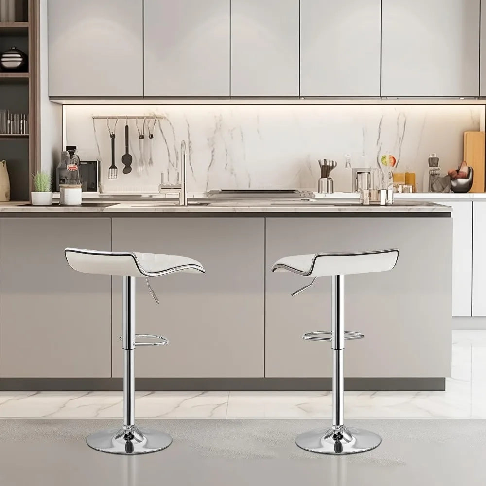 VECELO Adjustable Bar Stools Set of 2, Bar Height Stools for Kitchen Counter,White