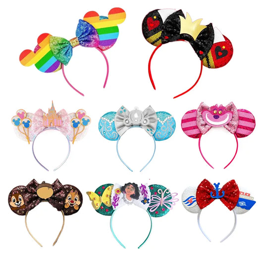 2023 New Mickey Mouse Ear Headband Sequin Bows Girl Adult Kids Halloween Party Cosplay Hair Accessories Princess Hairband