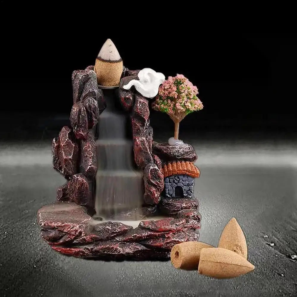 Resin Backflow Incense Burner Waterfall Smoke Incense Burner Innovative Tower Incense Sandalwood Aromatherapy Furnace Home Decor