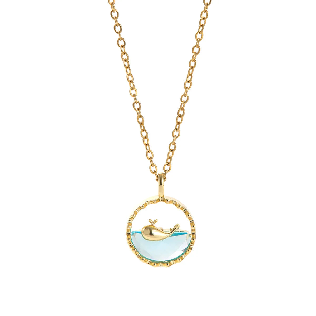 2023 Hot Selling Jewelry Shiny Zircon Decorated Sea Whale Round Pendant Necklace Women's Clavicle Chain Suitable for Daily Wear