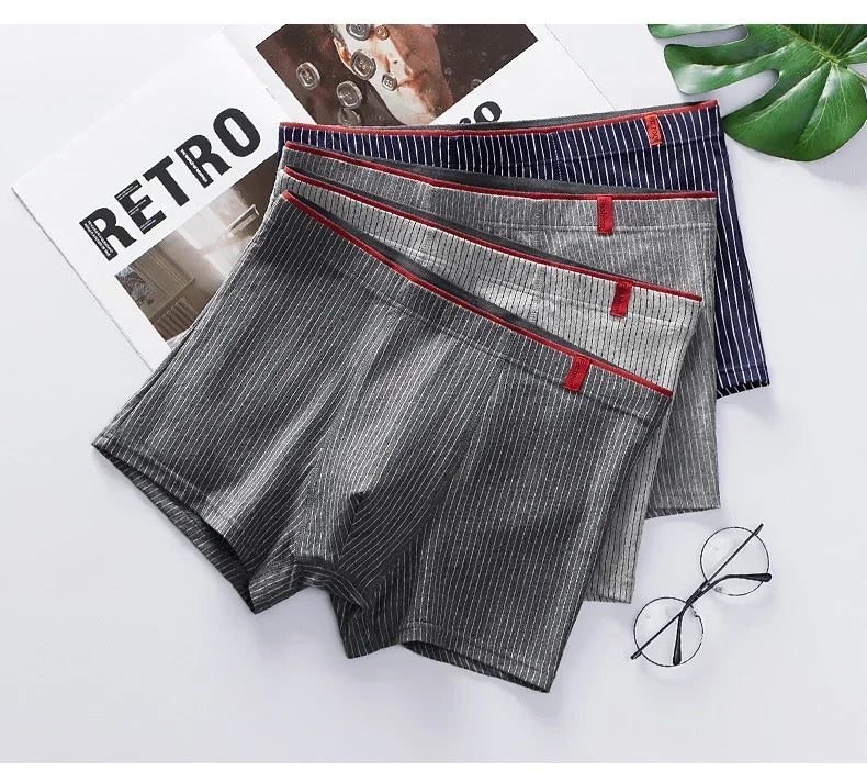 4 PCs soft fabric mens cotton boxer brief set Korean underwear for men cotton underwear set comfortable and breathable menswear