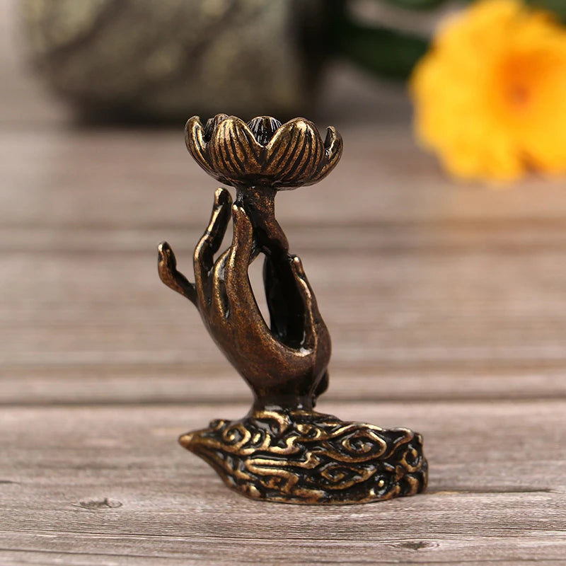 1Pc Vintage Buddha Hand Lotus Incense Burner home decorations Backflow Incense Holder ornaments For Home Room Tea Table Decor