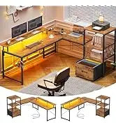 SEDETA L , 94.5 Inch Office Power Outlet &Amp; Pegboard, L Shaped Desk With Led Light, Keyboard Tray, Stora