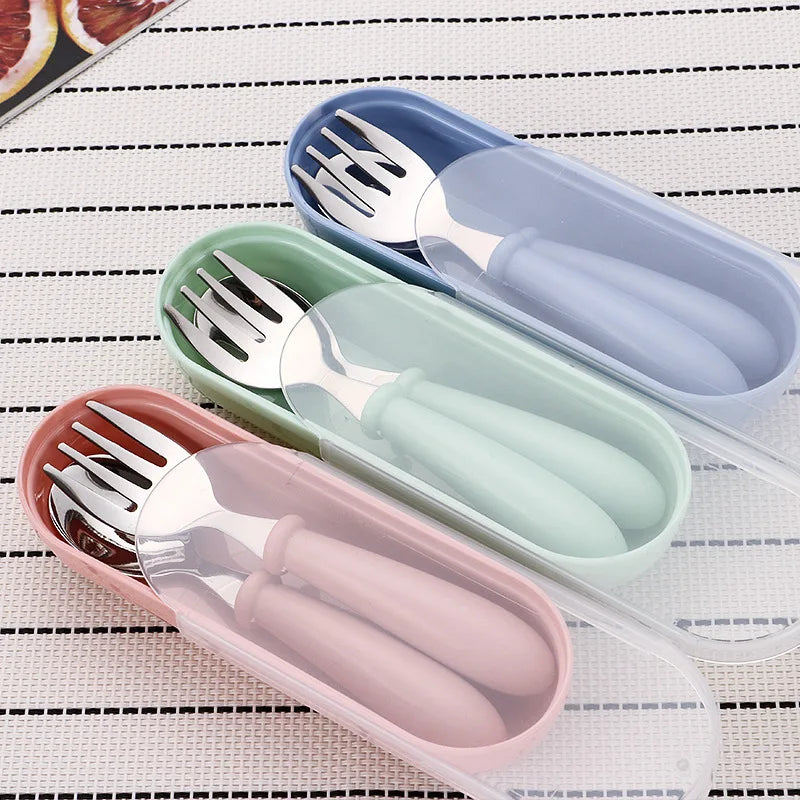 Baby Gadgets Tableware Set Children Utensil Stainless Steel Toddler Dinnerware Cutlery Cartoon Infant Food Feeding Spoon Fork