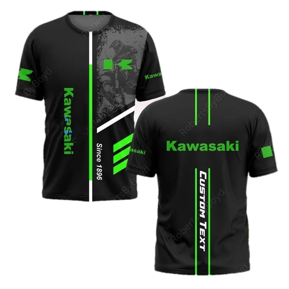 Men's 2024 Summer New Kawasaki Motorcycle T-shirt 3D Digital Print Riding T-shirt Women's Children's Sports Top