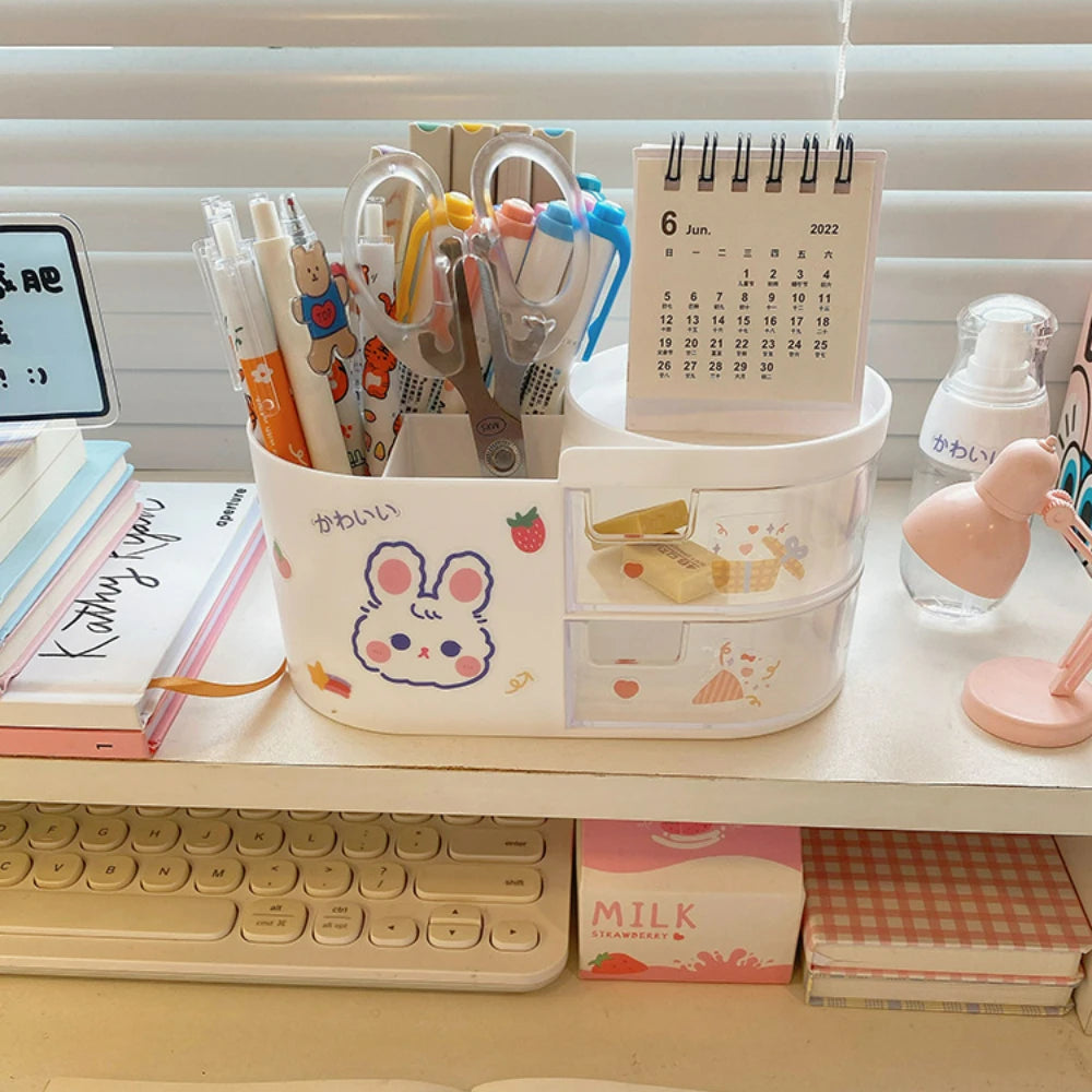 Creative Desktop Storage Box Organizer Plastic Drawer Transparent Kawaii Ins Multifunction Student Pen Holder Organizer Box Cute