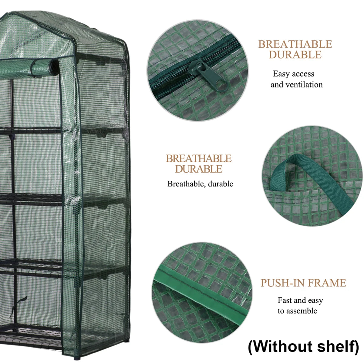 Walk-in Greenhouse Cover Waterproof PE Greenhouse Replacement Cover with Roll-up Zipper Door UV-Resistant Small Warm House