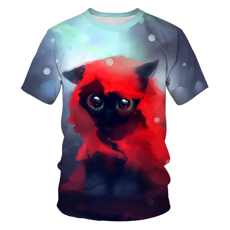 Brand New Children's Clothing Summer Boys Short Sleeve Baby Clothes Kids Cat Animals 3d Short Sleeve T-shirt Tops Dropshipping