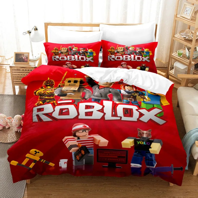 ROBLOX Game Surrounding Children's Anime Student Dormitory Bed Sheet Quilt Cover Three-piece Home Bed Three-piece Set Boys Girls