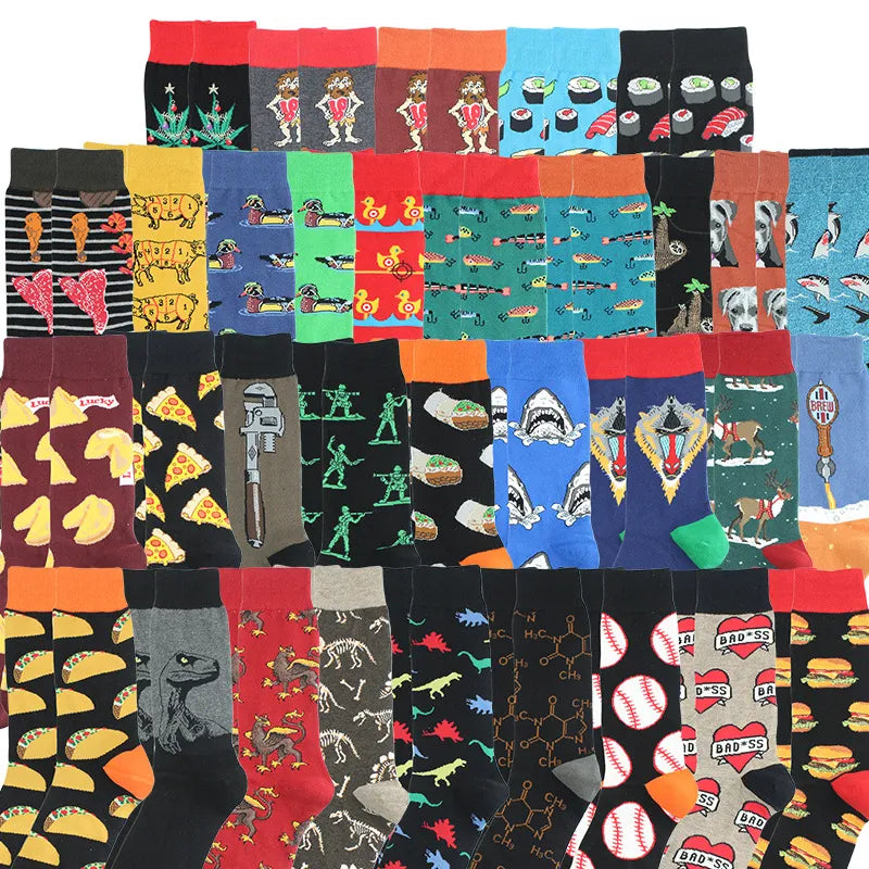 1 pair Cotton Socks Men shark pizza Sushi food dog duck animal Winter Retro Women Personality  Funny Happy Socks Male socken