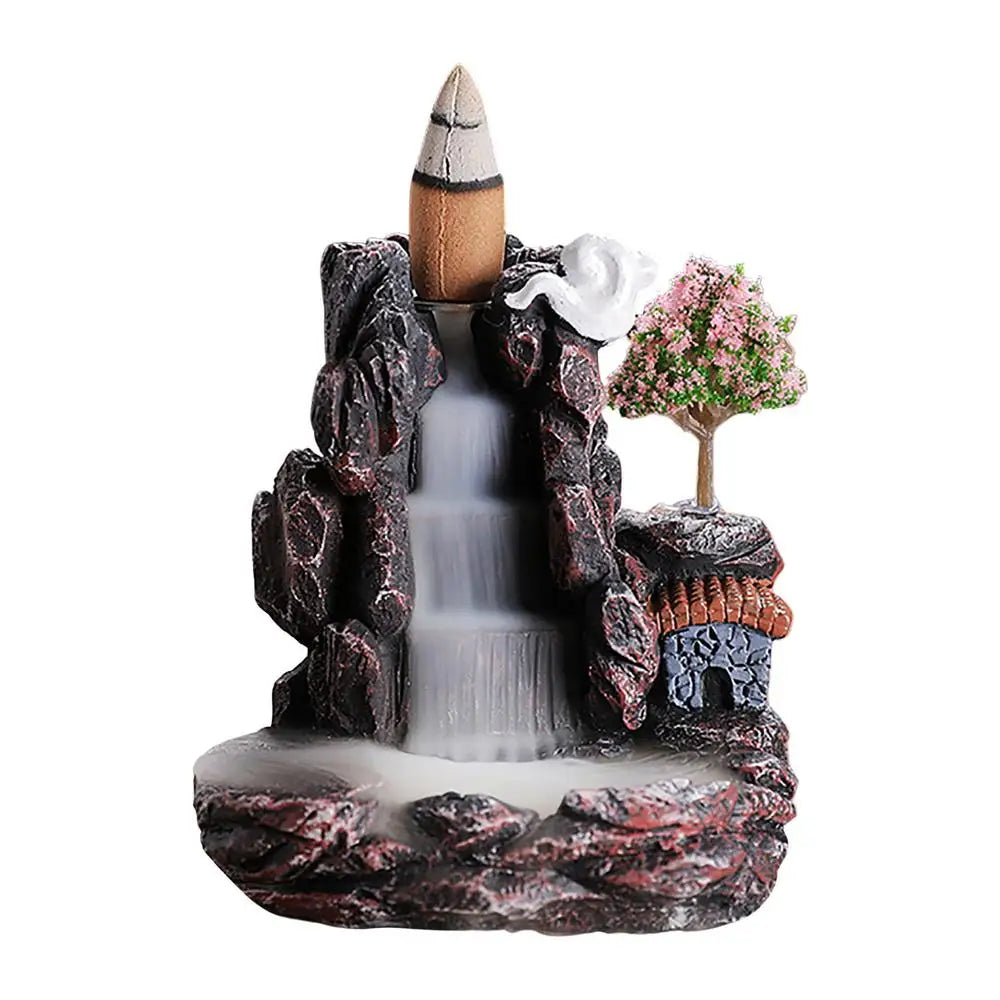 Resin Backflow Incense Burner Waterfall Smoke Incense Burner Innovative Tower Incense Sandalwood Aromatherapy Furnace Home Decor