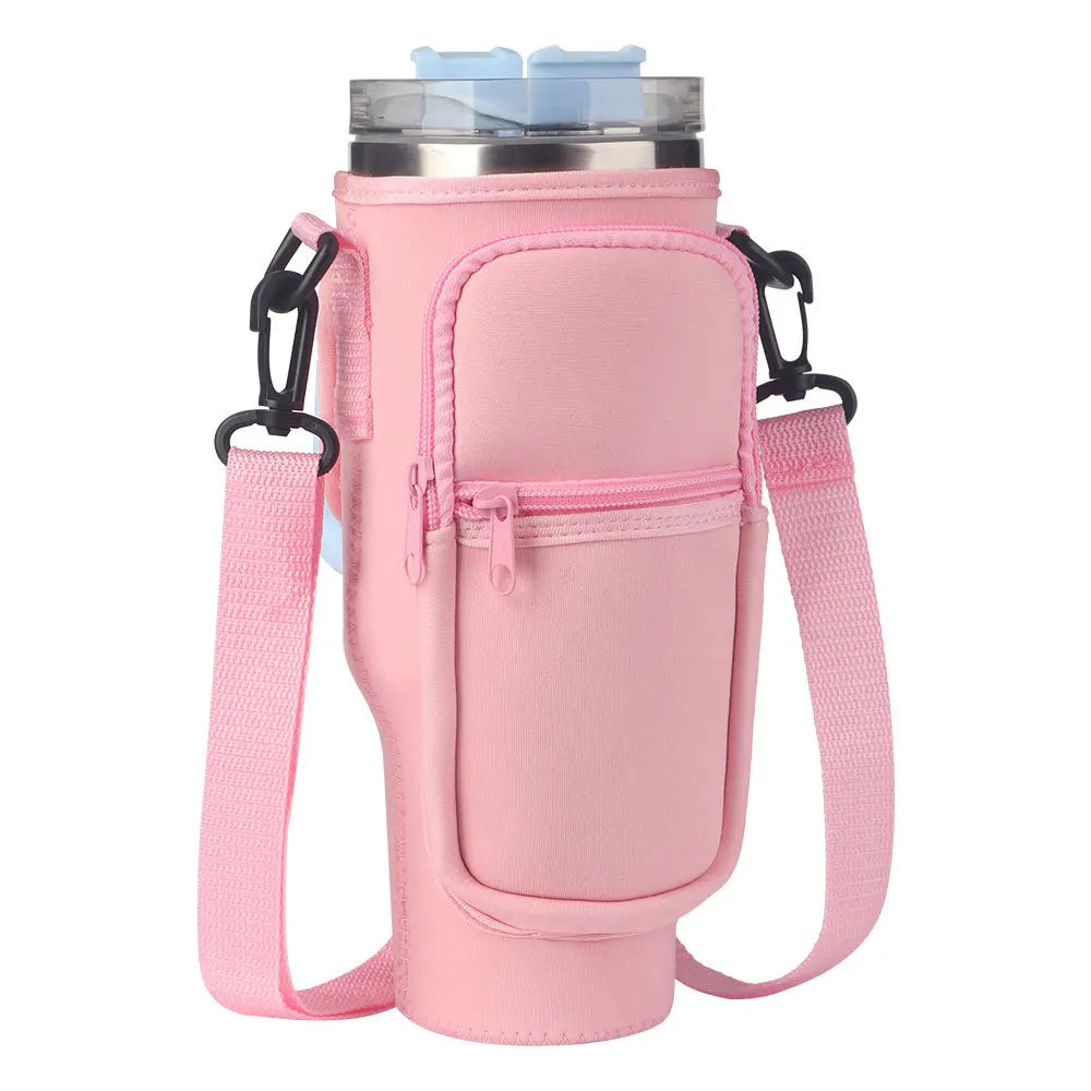 Adjustable Strap Water Bottle Carrier Bag Pouch with Pocket 40oz Tumbler Cup Holder with Zipper Phone Pocket for Stanley Cup