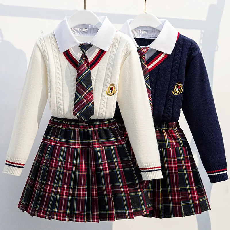 School Uniform for Teens School Uniform for Girls Children Costume Kids Suit Preppy Sweater Skirt Clothes for Girls 12 13 14