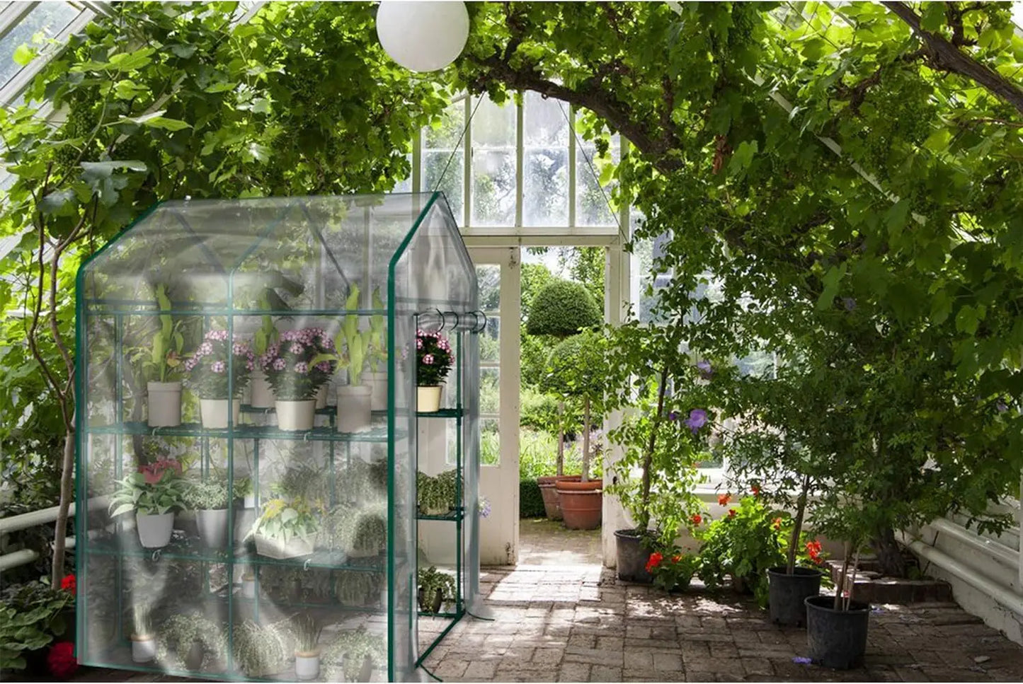 Greenhouse - Walk in Greenhouse with 8 Sturdy Shelves and PVC Cover for Indoor or Outdoor Use  gardening tools and equipment