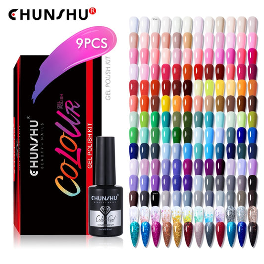 CHUNSHU Color Nails Art Gel Polish Lacquer Nail Kit Supplies for Professionals 9Pcs Soak Off UV LED High Pigment Gel Nail Polish