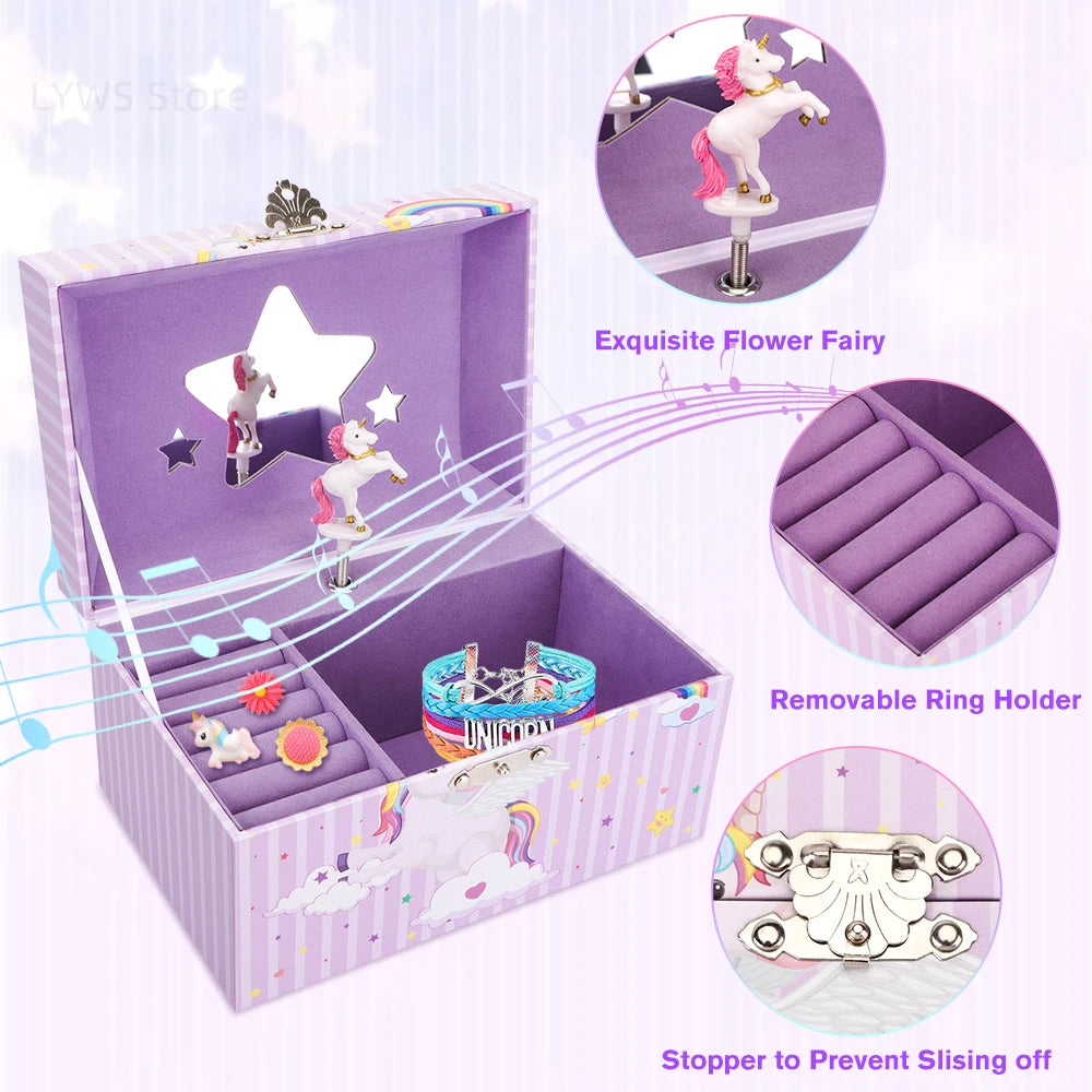 Spinning Unicorn Musical Box Purple Pink Jewelry Storage Box Birthday Gift High-end Handmade Art Christmas Octave Jewellery Box