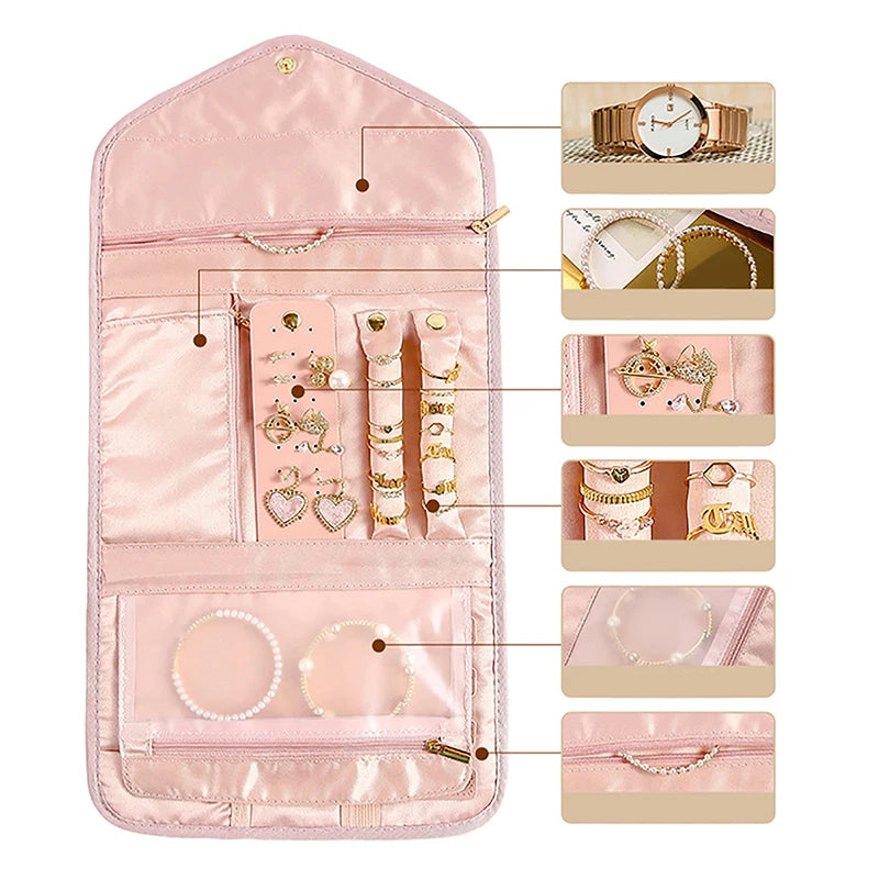 Roll Foldable Jewelry Case Travel Jewelry Organizer Portable For Journey Earrings Rings Diamond Necklaces Brooches Storage Bag