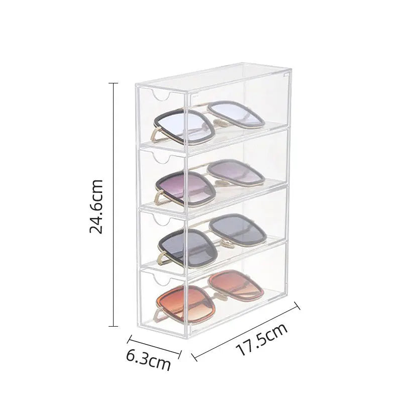 Acrylic Sunglasses Organizer Eyeglass Case Clear Eyeglass Display Holder Eyewear Display Case With 4 Drawers For Women And Men