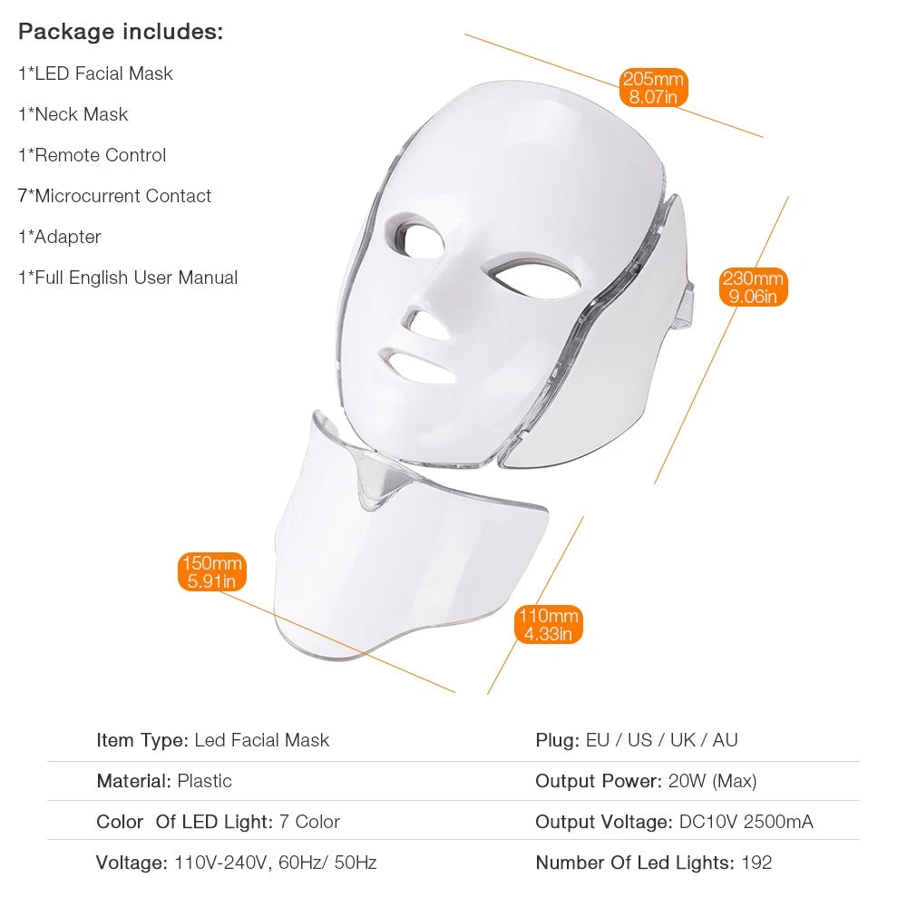 Air Bag-7 Colors Light LED Skin Care Facial Beauty Mask With Neck Skin Rejuvenation Treatment Beauty Anti Acne Therapy Whitening