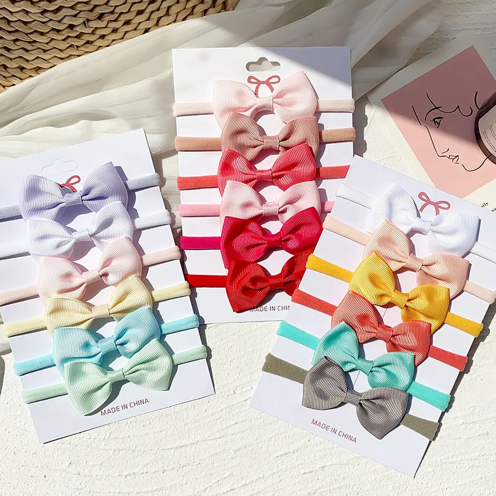 4/5/6Pcs/Set Solid Newborn Kids Headwear Elastic Hair Bands for Girls Cute Ribbon Bowknot Headband Infant Baby Hair Accessories