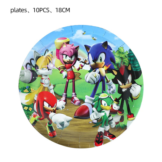 Sonic Party Decoration Disposable Tableware Balloon Cup Plate Napkin Tablecloth Cake Topper for Kids Boys Baby Shower Supplies